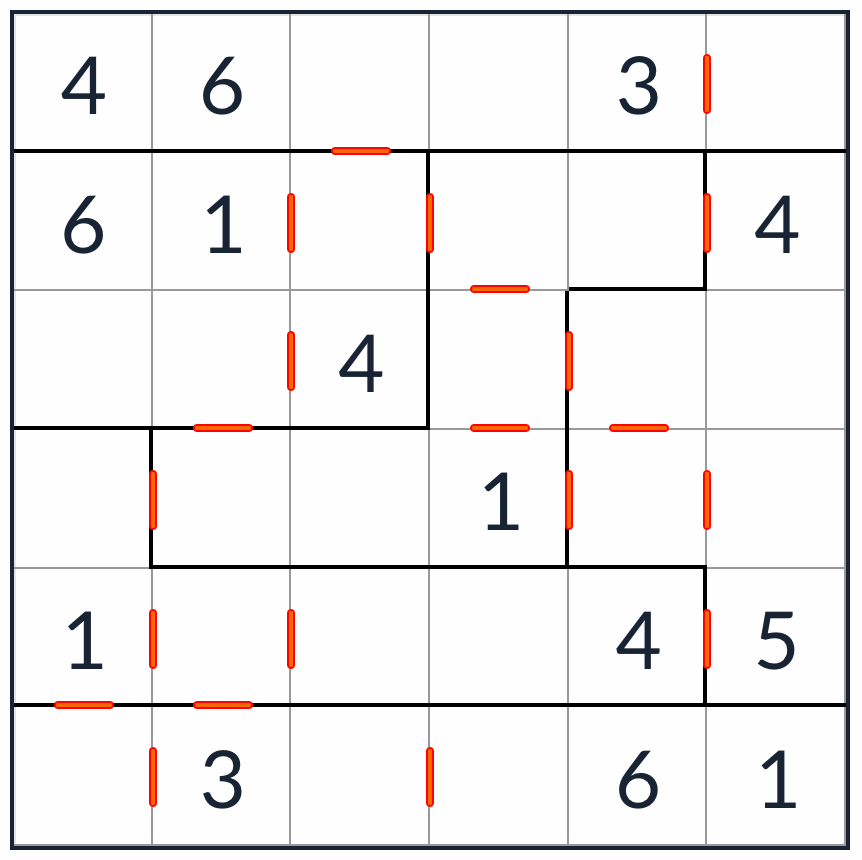 Anti-Knights-unregelmäßige aufeinanderfolgende Sudoku 6x6
