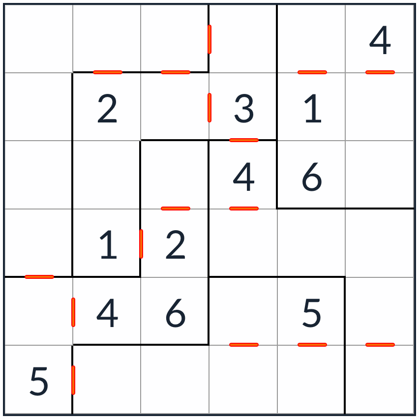 Unregelmäßiger aufeinanderfolgender Sudoku 6x6