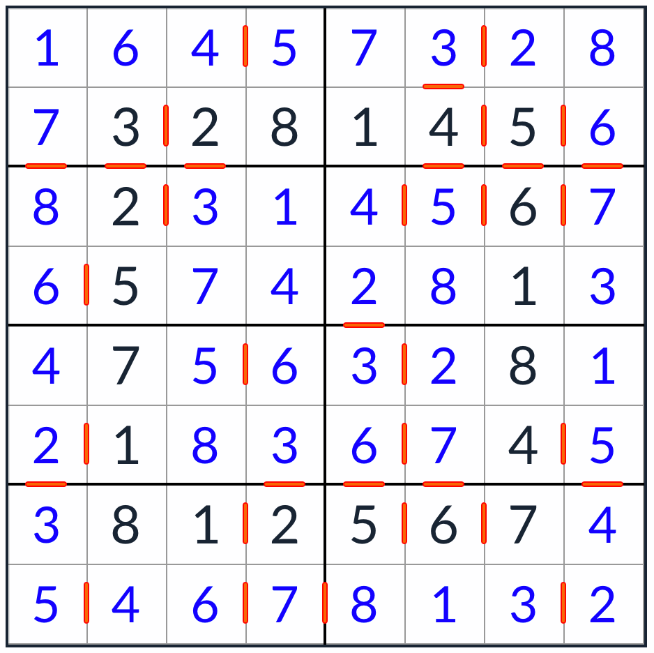 Anti-Knight-aufeinanderfolgende Sudoku 8x8-Lösung