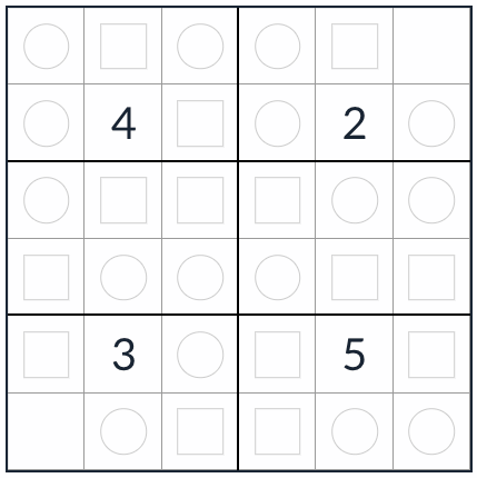 Anti-Knight-Even-Odd Sudoku 6x6