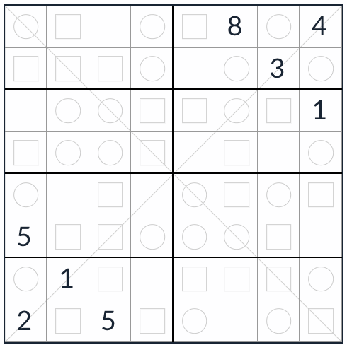 Anti-King-Diagonal-Even-ODD-Sudoku 8x8