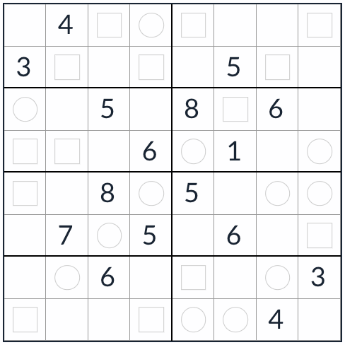 Anti-Knight-Even-Odd Sudoku 8x8
