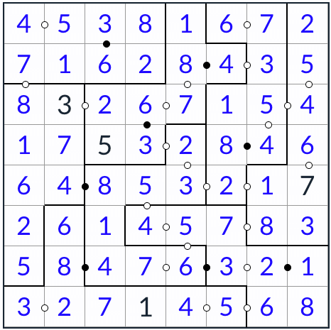 unregelmäßige kropki sudoku 8x8 Lösung
