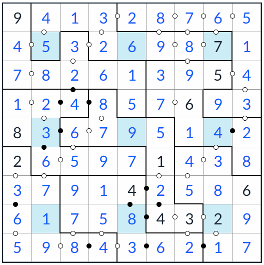 unregelmäßiger Mittelpunkt kropki sudoku lösung