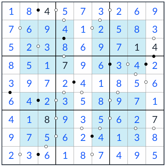 Anti-Knight Hyper Kropki Sudoku Lösung