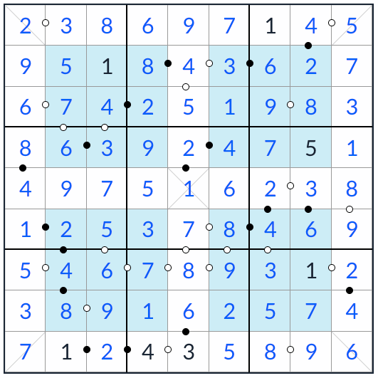 Hyper -Diagonal Kropki Sudoku Lösung