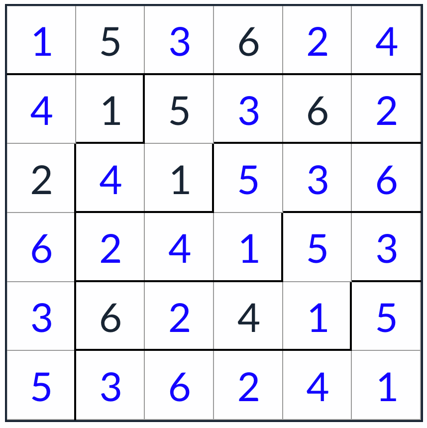 *unregelmäßige nicht konsequatische Sudoku 6x6-Lösung