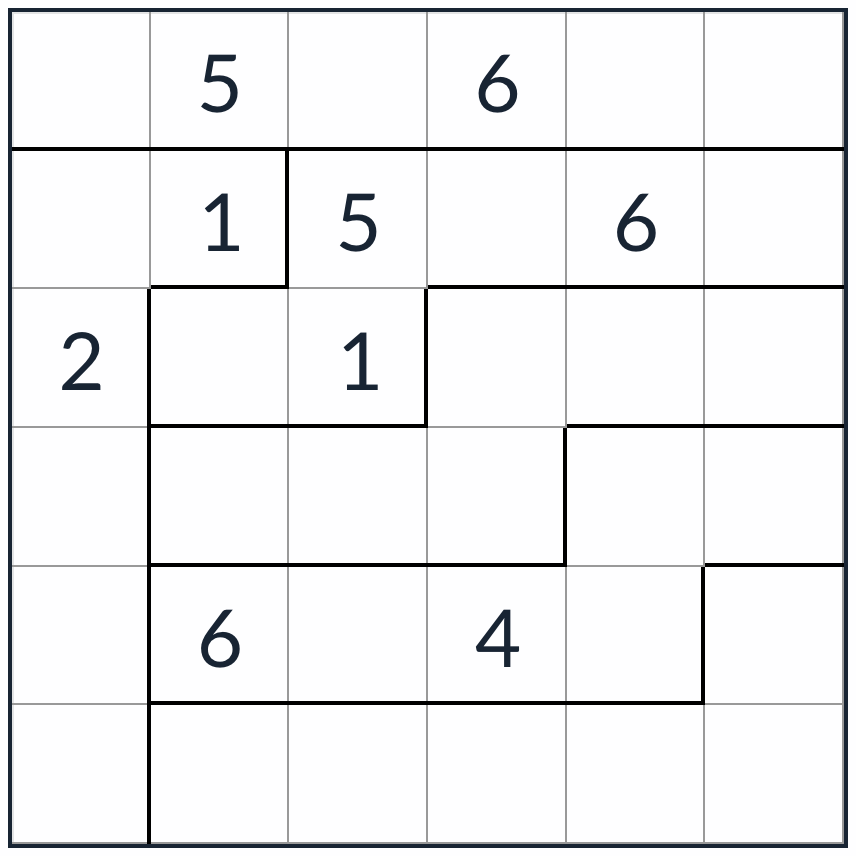 Unregelmäßige nicht aufeinanderfolgende Sudoku 6x6