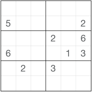 Nicht aufeinanderfolgendes Sudoku 6x6