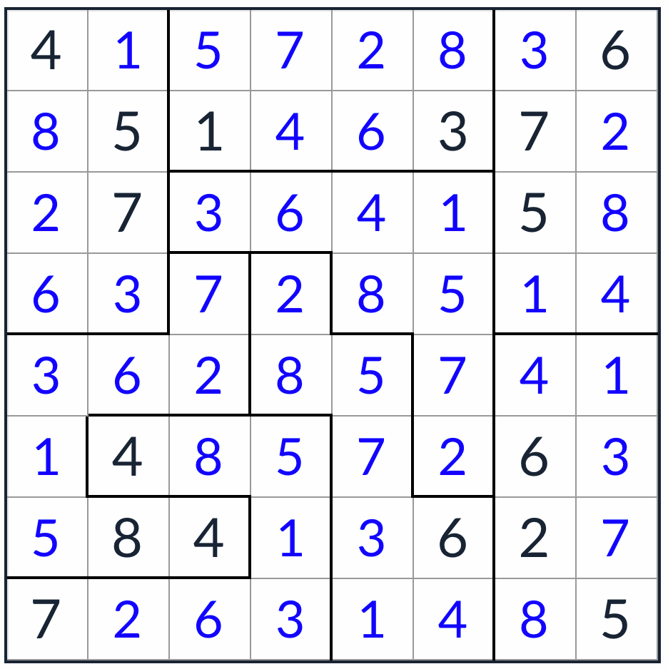 *unregelmäßige nicht konsequatische Sudoku 8x8-Lösung
