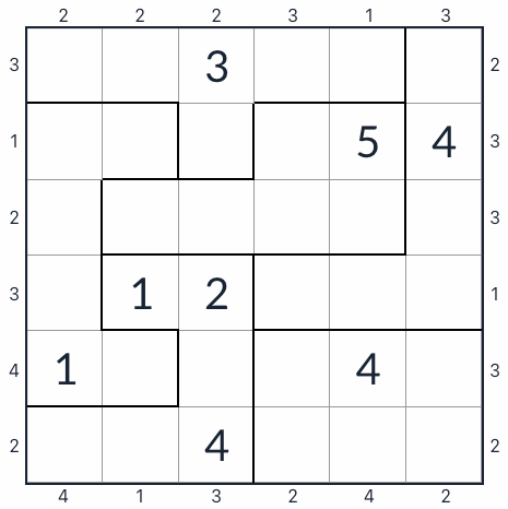 Unregelmäßiger Wolkenkratzer Sudoku 6x6