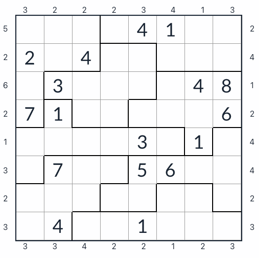 Unregelmäßiger Wolkenkratzer Sudoku 8x8