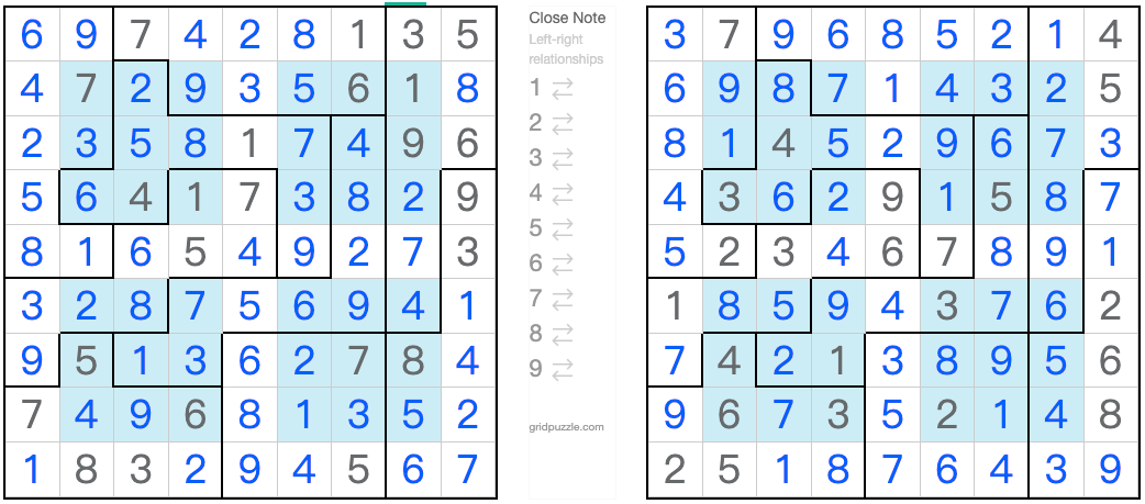 Twin entsprechende Jigsaw Hyper Sudoku Lösung
