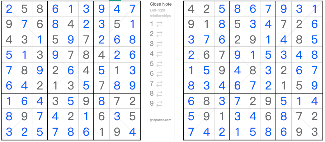 Twin entsprechende diagonale Anti-Knight-Sudoku-Lösung